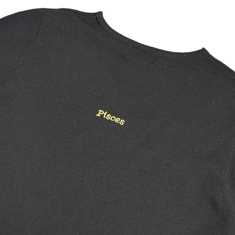 Vintage Pisces Zodiac Shirt Blouse Silk Blend Black Gold T-Shirt Boho size Large - Picture 2 of 6
